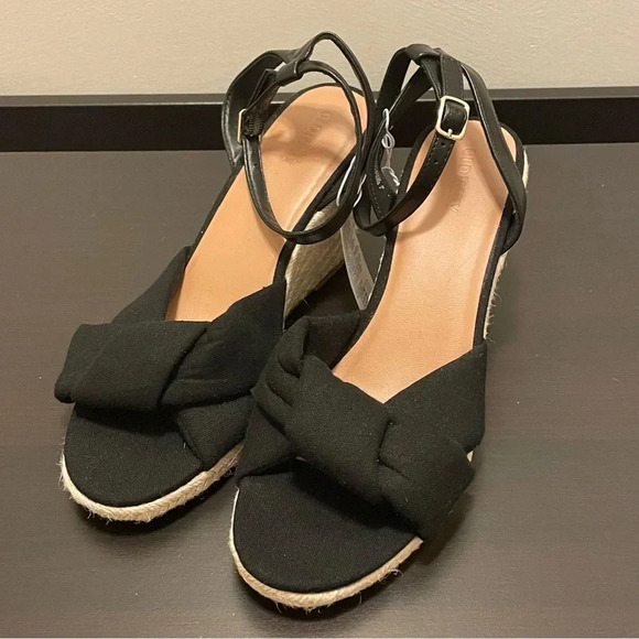 OLD NAVY Knotted Canvas Espadrille Wedge Sandals in Black Jack - Picture 5 of 11